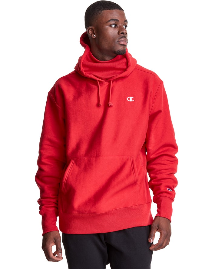 Champion Mens Hoodie NZ - Defender Series Reverse Weave® With Attached Ribbed Inset Mask Red ( 2490-